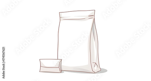 paper bag illustration, white packaging illustration, retail bag illustration, shopping bag drawing, product carry illustration, delivery bag drawing, grocery bag drawing, cafe takeaway illustration, 