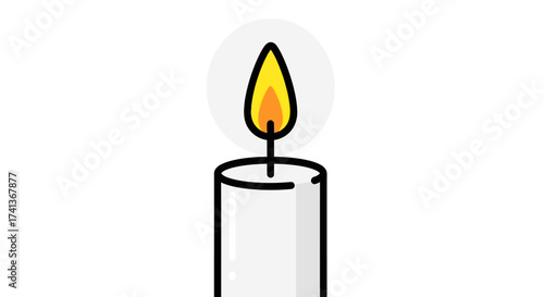 A simple outlined icon of a lit white candle with a yellow and orange flame.