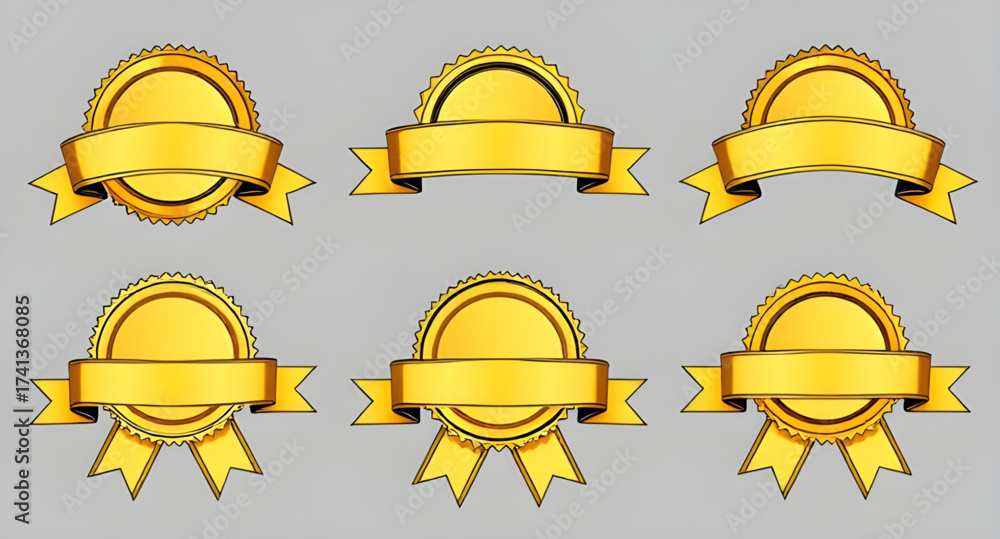 Fototapeta premium gold medal vector, gold medal icon, ribbon medal vector, award medal illustration, gold trophy medal, victory medal icon, medal flat design, medal outline icon, medal glyph icon, medal silhouette, gol