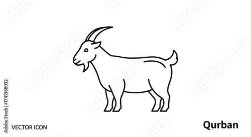 A simple black line art vector icon of a standing goat a symbol for the Qurban sacrifice.