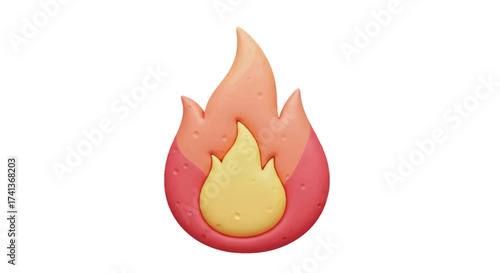 A stylized 3D fire flame icon with a colorful layered clay texture.