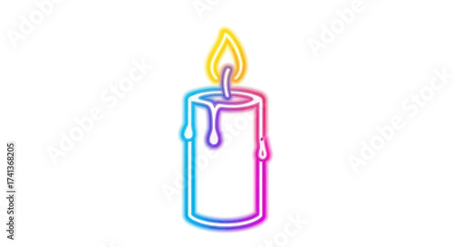 Glowing Neon Candle with Dripping Wax and Vibrant Flame.