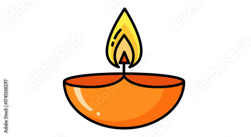 A simple stylized illustration of a lit Diya lamp with a bright flame.