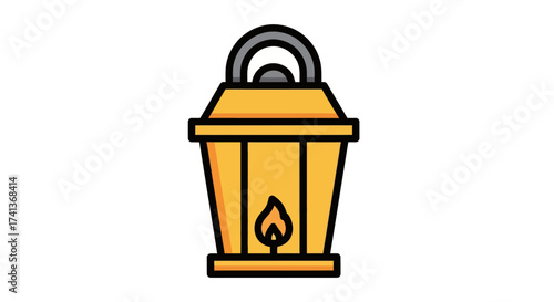 A classic yellow camping lantern icon with a thick black outline and a burning flame inside.