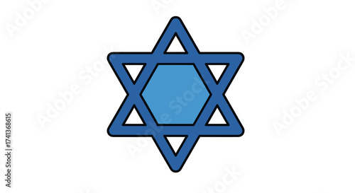 A blue Star of David the hexagram symbol of Judaism with a dark outline.
