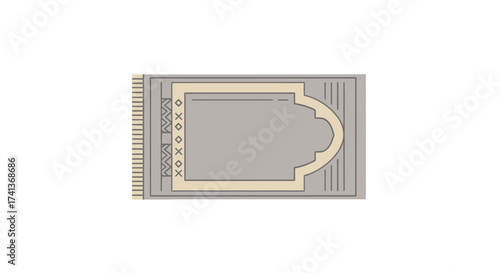 Beige and Grey Islamic Prayer Mat with Mihrab Design and Tassels.