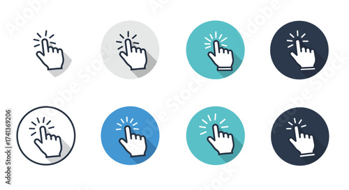 Collection of hand pointer icons in varied colors and styles