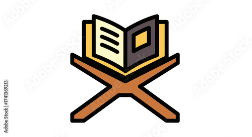 Illustrated Open Book on Wooden Rehal Stand.