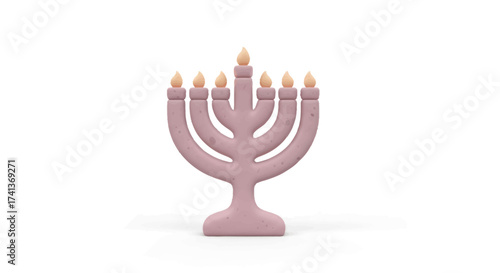 Pink Menorah with Lit Candles Hanukkah Celebration Symbol.