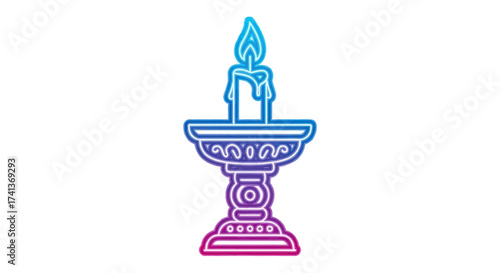Ornate Candle Holder with Burning Flame Illuminated by Gradient Light.