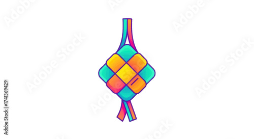 Colorful Diamond-Shaped Ketupat Food Parcel Illustration.