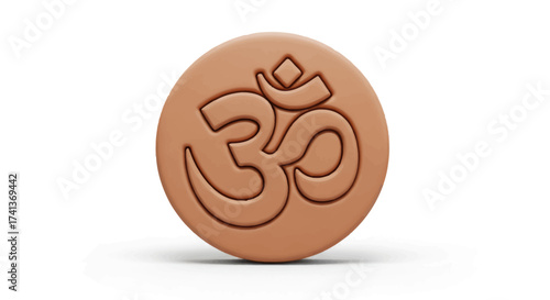 Embossed Om Symbol on a Round Wooden Disc.