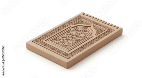 Intricately Carved Wooden Prayer Book with Detailed Design.