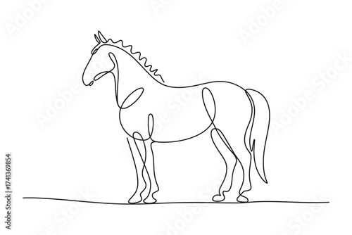  a minimalist continuous line drawing of a horse standing on a plain line