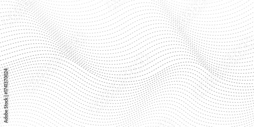 Minimal dotted wave background. Abstract halftone lines with smooth curve motion. . Abstract gray smooth dots wave, Dynamic sound dots wave. Perfect for tech, data, or digital-themed designs.