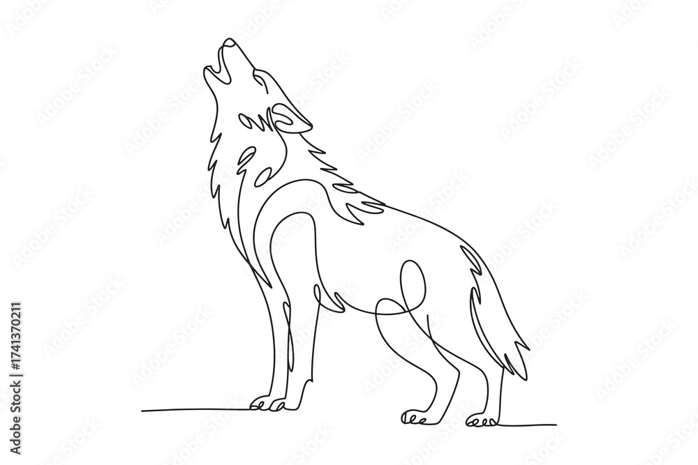 Fototapeta premium continuous line drawing of a wolf howling