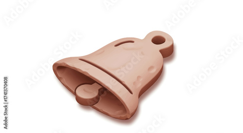 A single stylized light brown bell with a clapper and a loop for hanging.