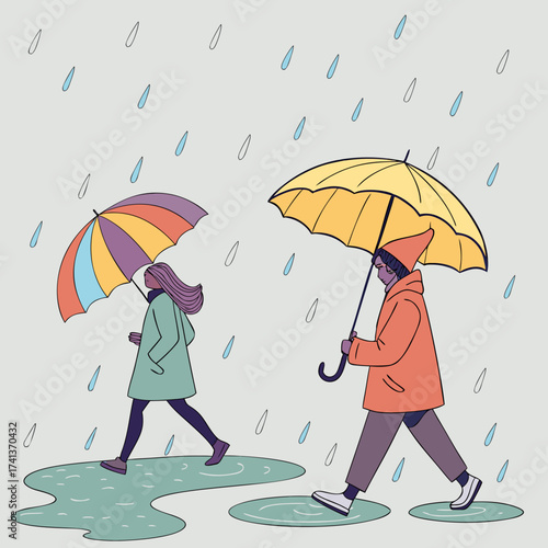 People walking in the rain with umbrellas