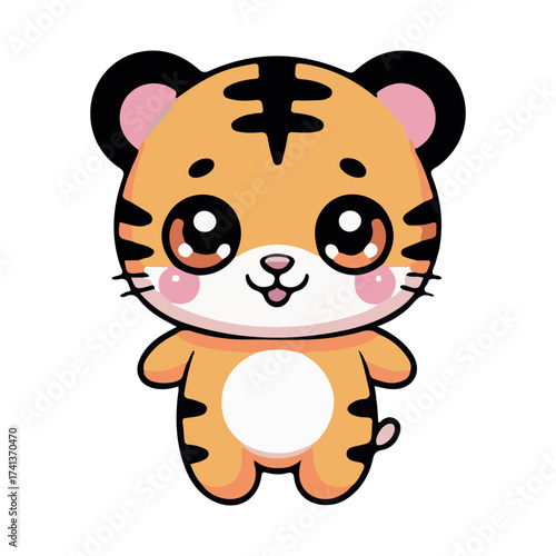 Adorable cartoon tiger cub with big eyes and pink cheeks