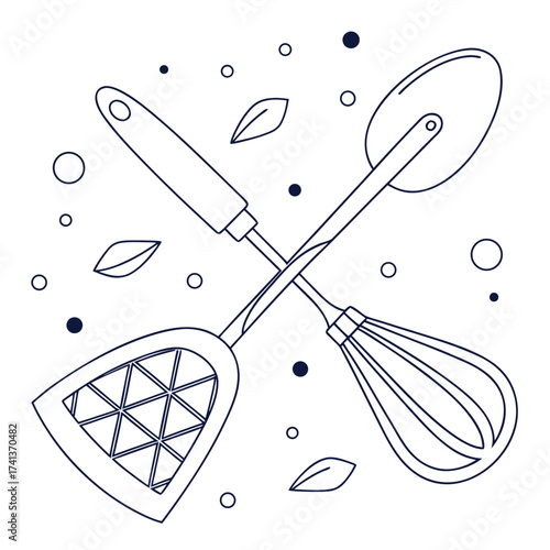 Kitchen tools illustration with cooking elements