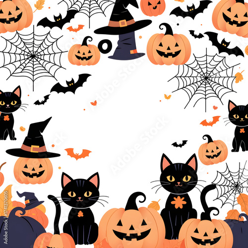 banner design cute and spooky theme includes pumpkins black cats bats