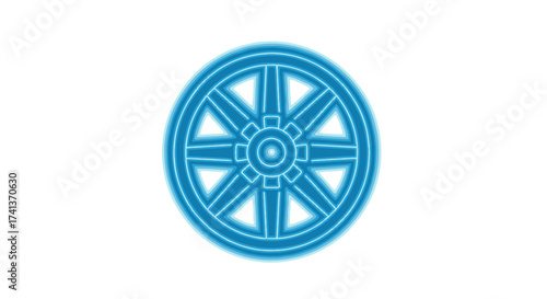 Blue Dharma Wheel Symbol with Eight Spokes.