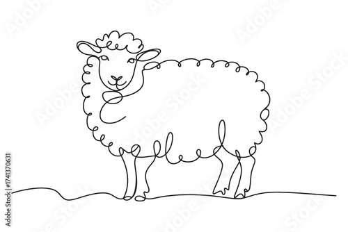 a simple black line drawing of a sheep standing  