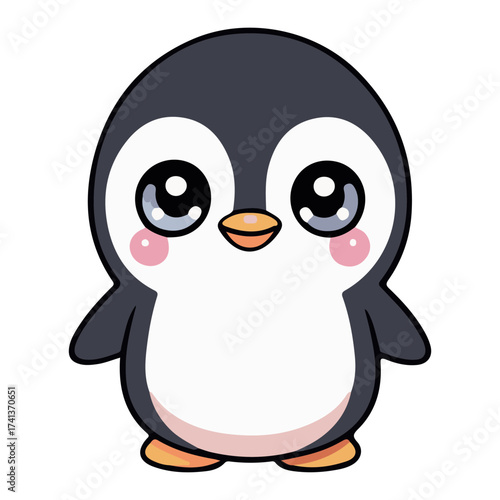 Adorable cartoon penguin with big sparkly eyes and rosy cheeks
