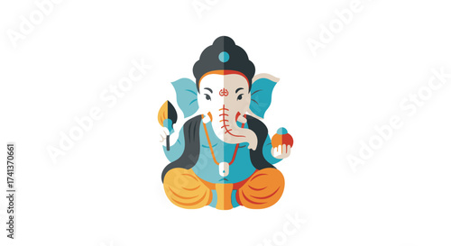 Stylized Illustration of Lord Ganesha in Traditional Attire.