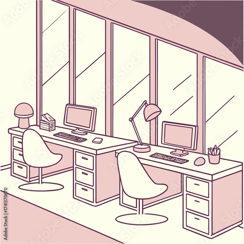 Empty office space with desks and computers