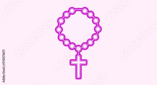 Glowing Pink Rosary Beads with Cross Pendant.