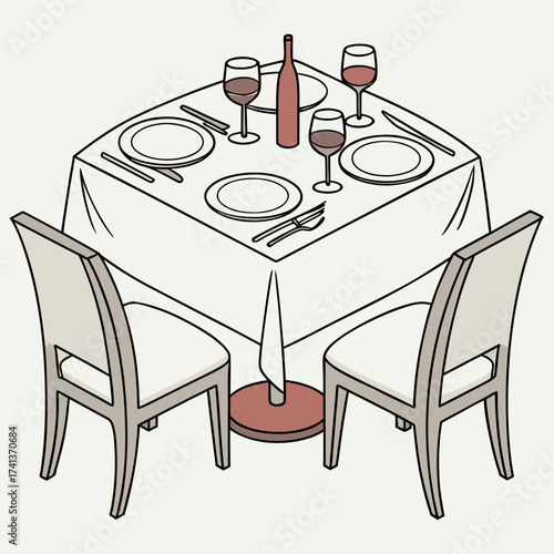 Elegant dinner table setting with wine glasses and plates