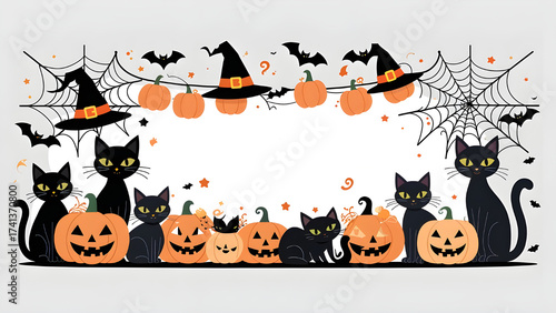 banner design cute and spooky theme includes pumpkins black cats bats