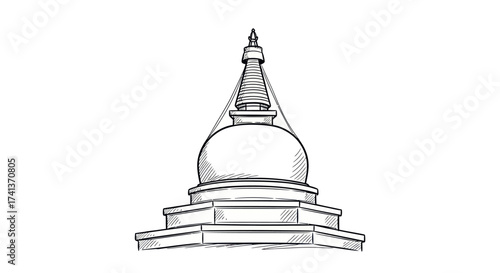 Detailed Hand-Drawn Sketch of a Buddhist Stupa.