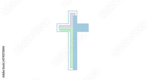 A simple stylized Christian cross with a subtle iridescent gradient.