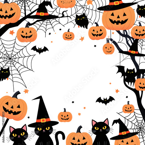 banner design cute and spooky theme includes pumpkins black cats bats