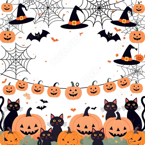 banner design cute and spooky theme includes pumpkins black cats bats