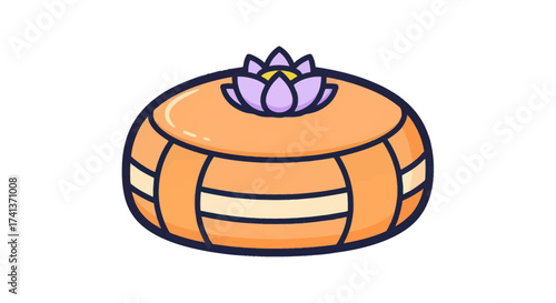 Cartoon Illustration of Orange and White Lotus Flower Cake.