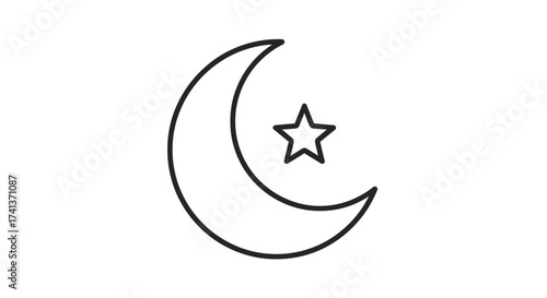Simple black outline crescent moon and star icon.