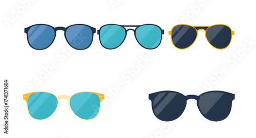 sunglasses, set, eyewear, shades, collection, vector, fashion, accessory, style, summer, cool, lenses, UV protection, reflection, modern, trendy, glasses, frame, plastic, metal, polarized, isolated, w