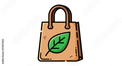 Eco-Friendly Brown Shopping Bag with Green Leaf Design.