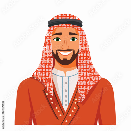 Smiling Arab man in traditional clothing with transparent background