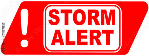 Red graphic with storm alert text, Design element to warn people of a forthcoming storm or weather event
