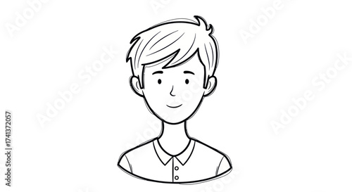 Cartoon illustration of a young boy with a friendly smile and styled hair.