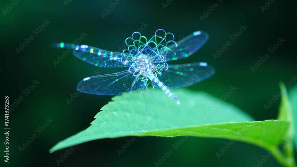 custom made wallpaper toronto digitalDragonfly Perched on Green Leaf, Close Up