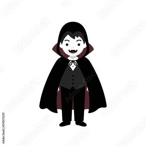 Cartoon Style Full Body Vampire Character Wearing Cape Illustration