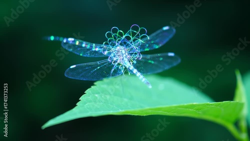 Wallpaper Mural Dragonfly Perched on Green Leaf, Close Up Torontodigital.ca