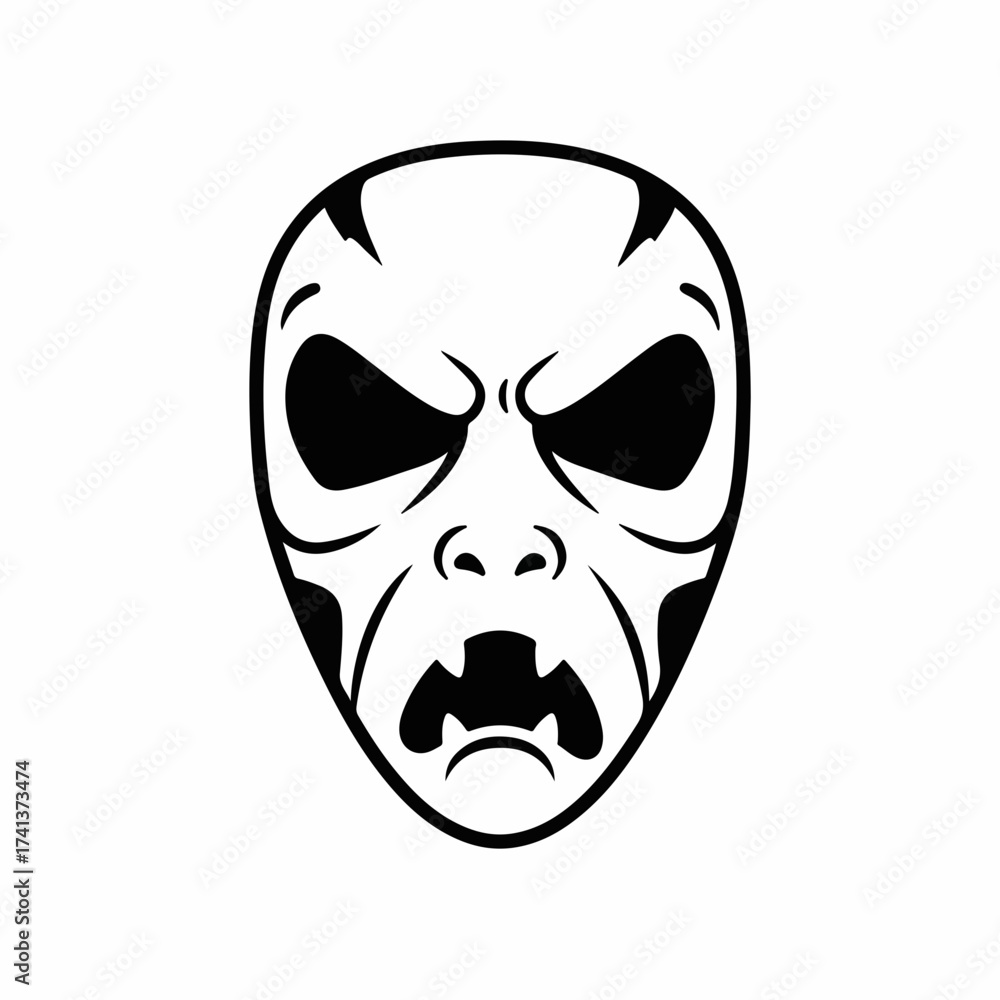 Fototapeta premium Creepy Cartoonish Halloween Devil Face Mask Graphic Illustration