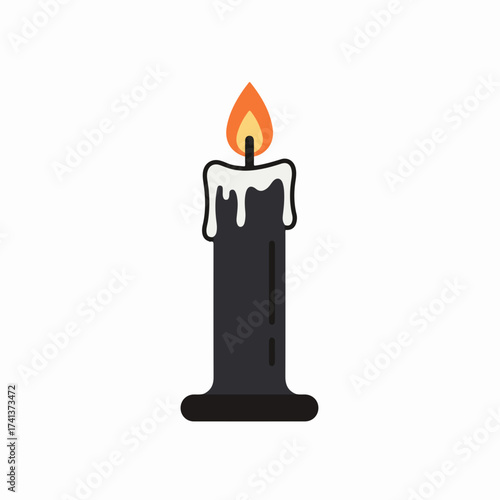 Flat Style Detailed Candle with Flame Icon Illustration for Decoration