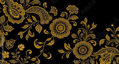 golden floral pattern, seamless fabric design, luxury textile background, gold flower texture, ornamental fabric print, elegant floral motif, vintage brocade pattern, decorative wallpaper design, meta